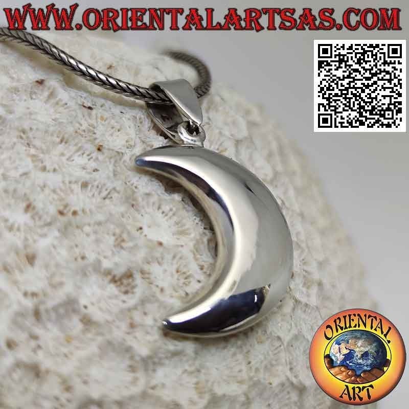 Silver pendant, smooth three-dimensional crescent (large)