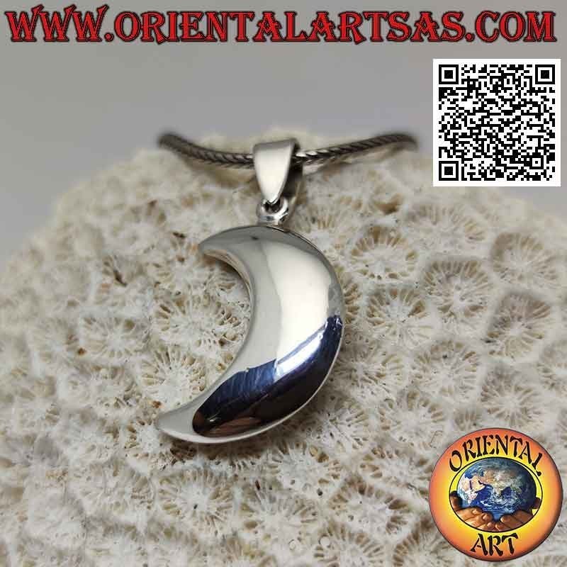 Colgante de plata, media luna lisa tridimensional (grande)