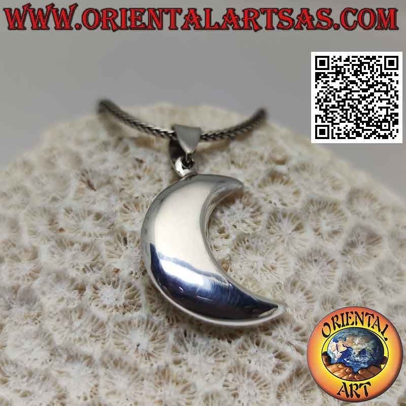 Silver pendant, smooth three-dimensional crescent (large)
