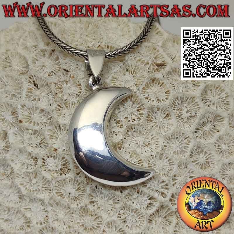 Colgante de plata, media luna lisa tridimensional (grande)