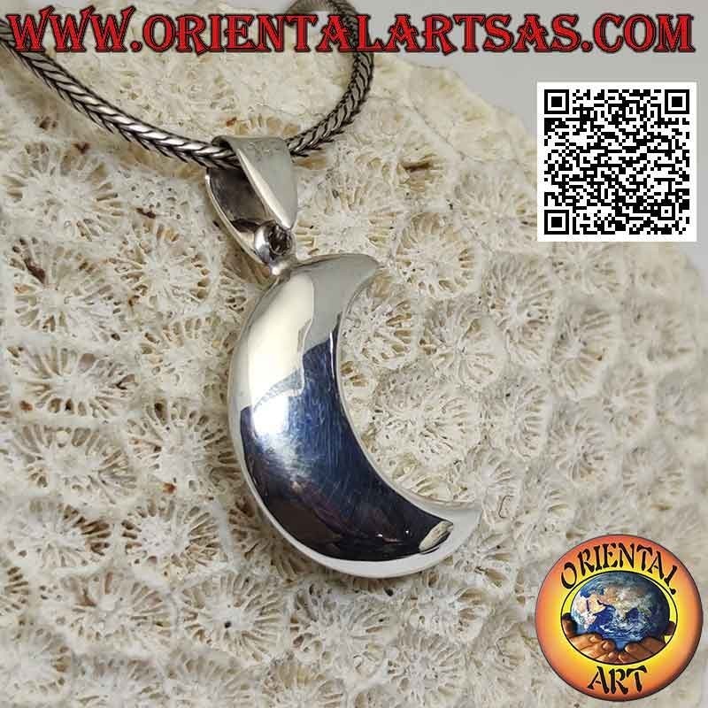 Colgante de plata, media luna lisa tridimensional (grande)