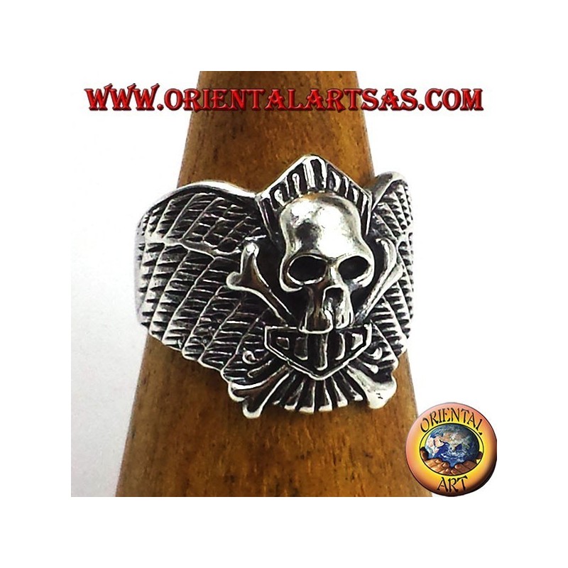 Silver ring skull biker bones