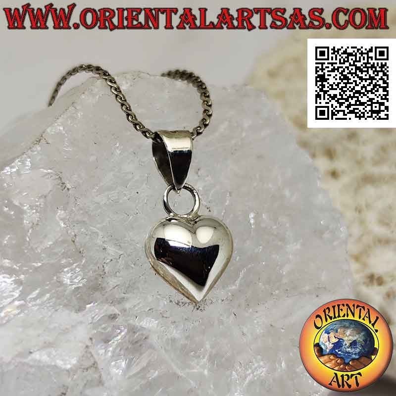 Silver pendant, small rounded smooth heart
