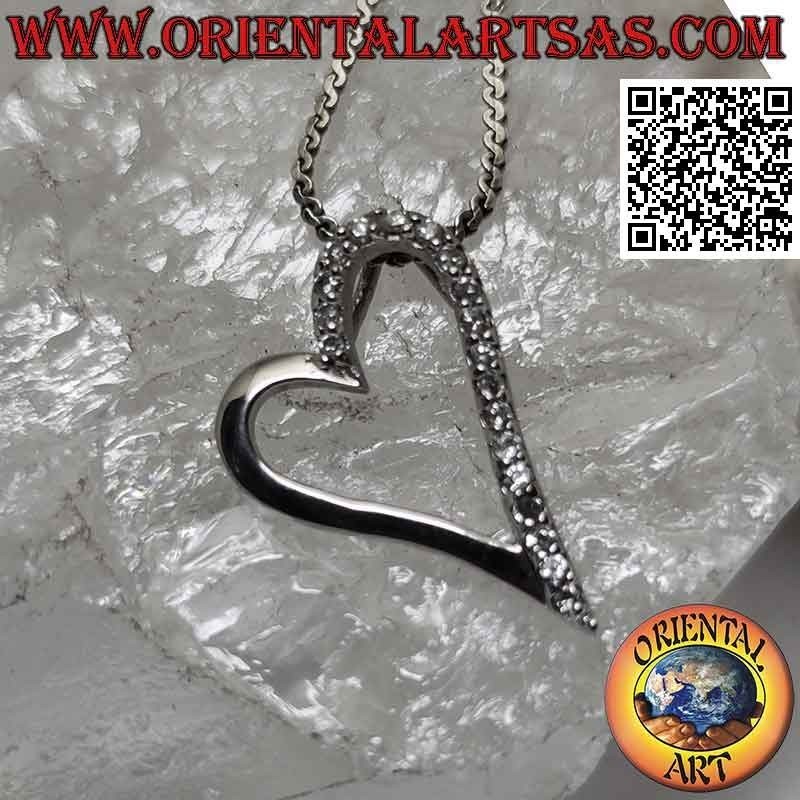 Pendentif en argent, contour de coeur à moitié constellé de zircons