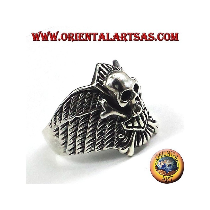 Silver ring skull biker bones