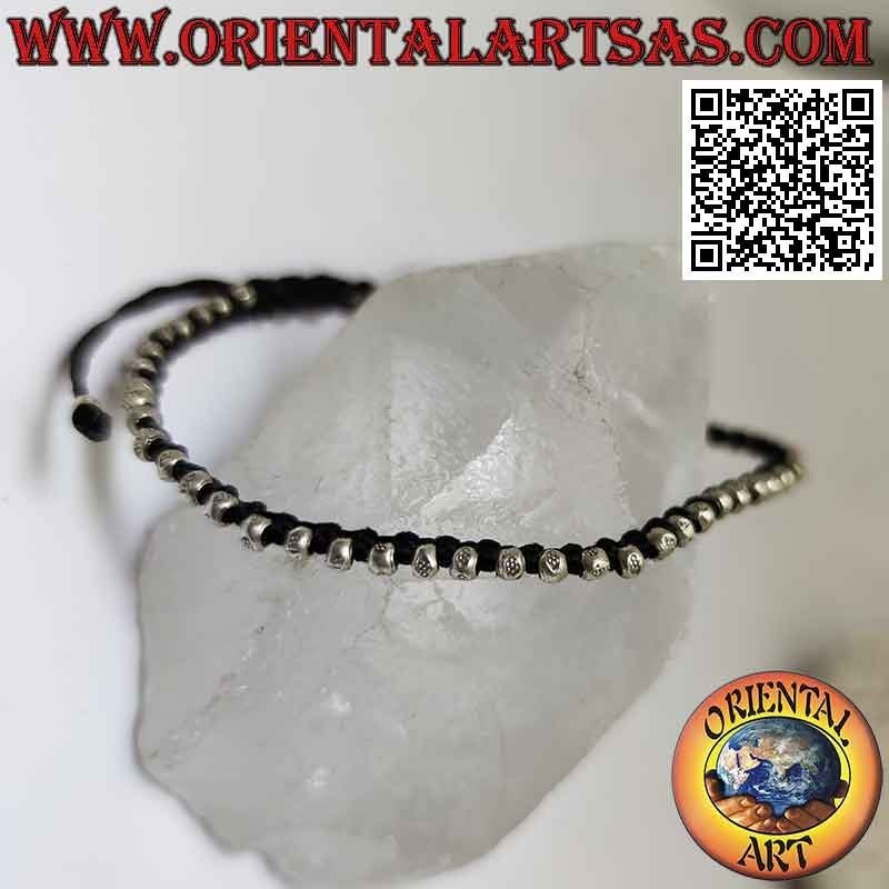 Bracelet macramé avec pépites d'argent 925 ‰ (réglable)