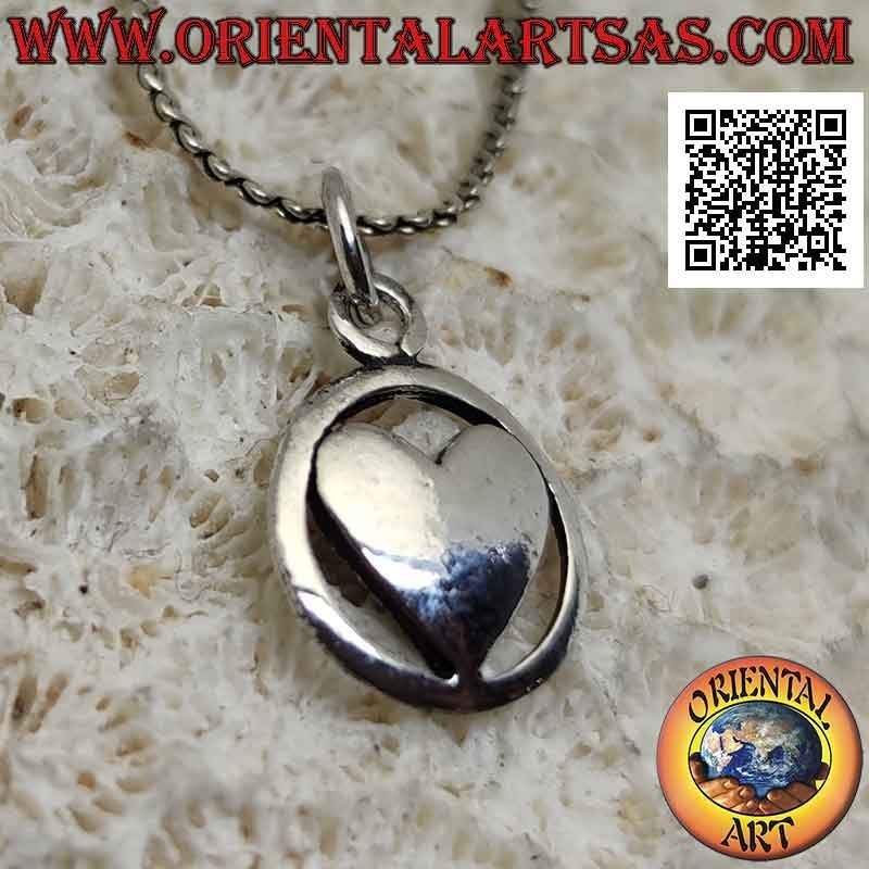 Silver pendant, flat smooth heart in the circle