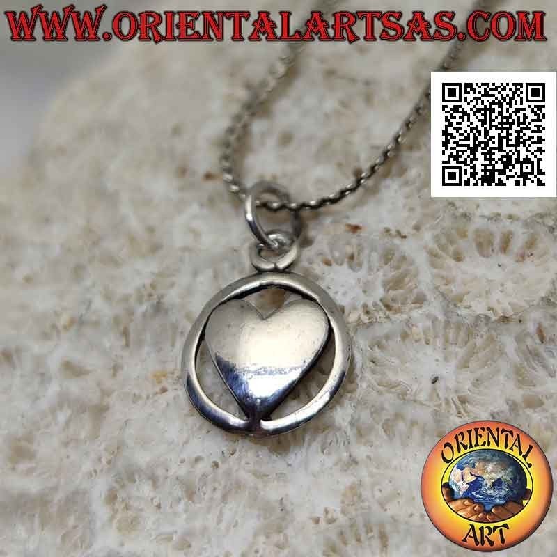 Pendentif en argent, coeur plat lisse dans le cercle