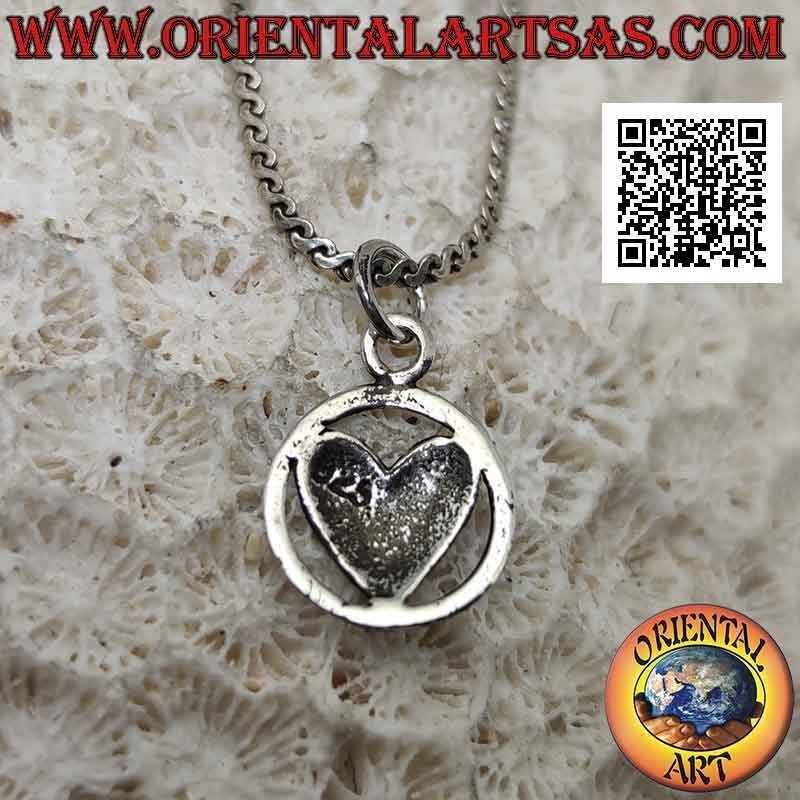 Pendentif en argent, coeur plat lisse dans le cercle