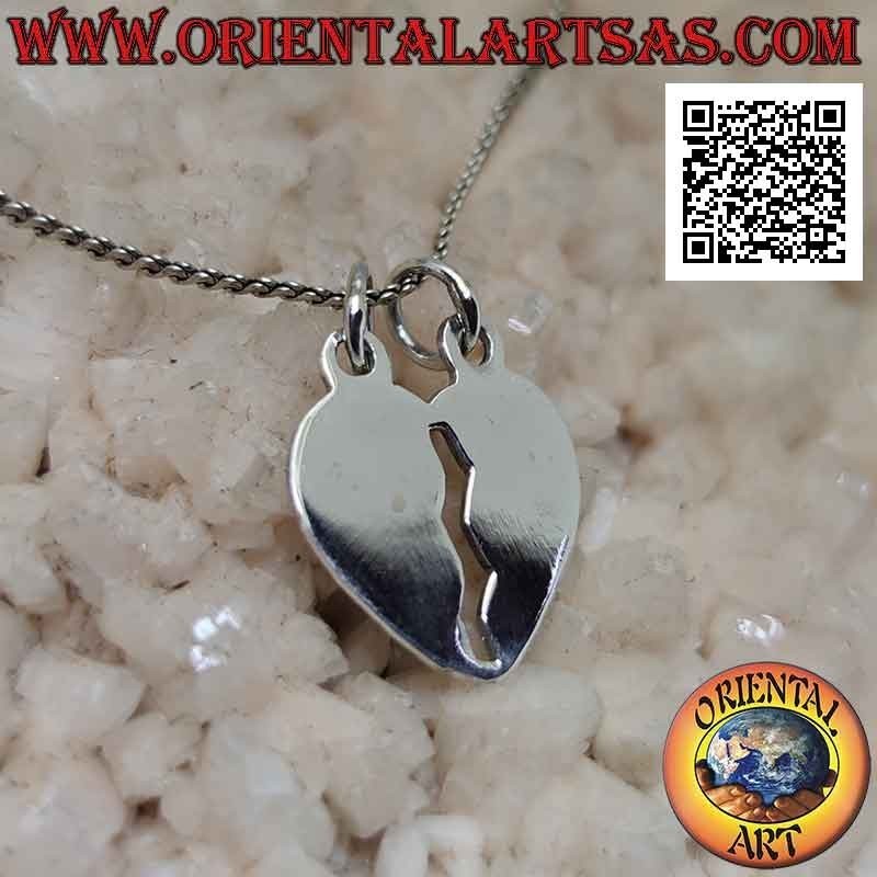 Double silver pendant, flat smooth broken heart