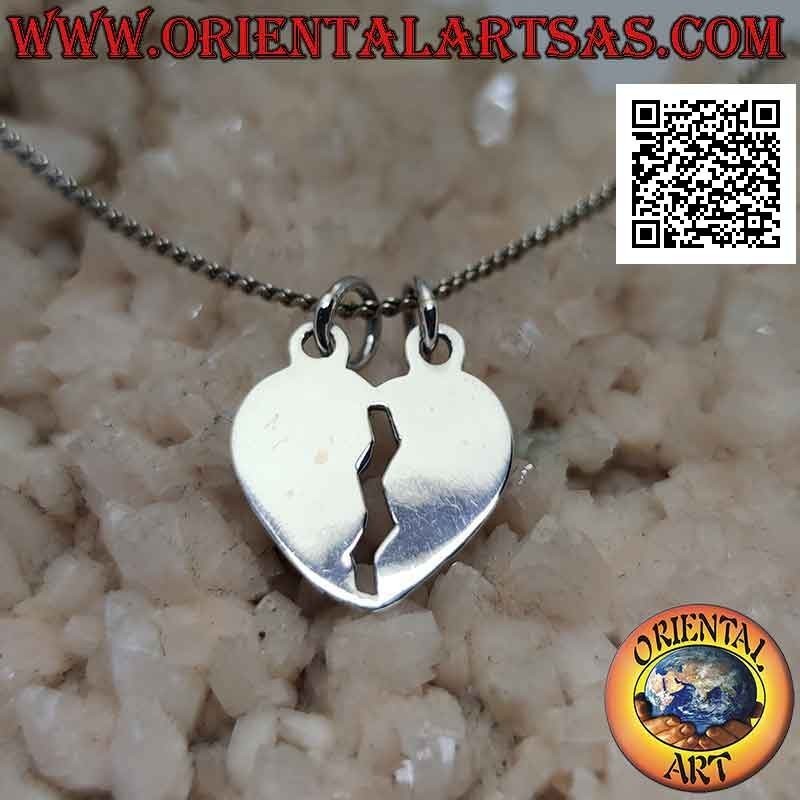 Pendentif double en argent, coeur brisé plat lisse