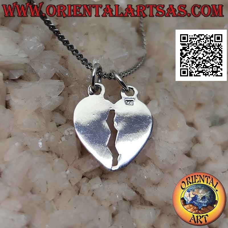 Pendentif double en argent, coeur brisé plat lisse