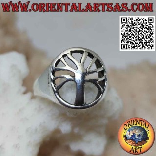 Anello in argento liscio con albero della vita nel cerchio traforato (minimal)