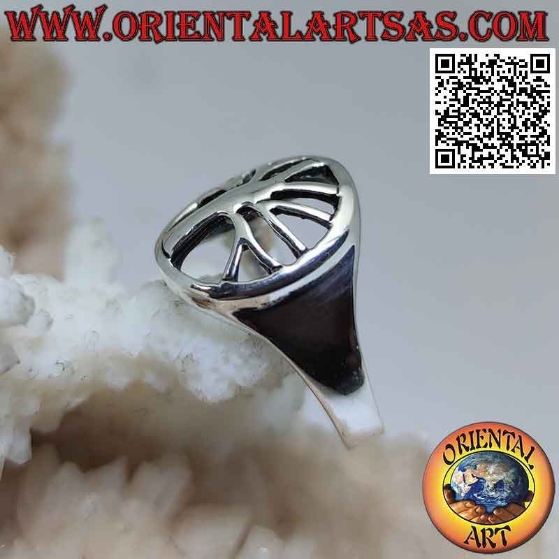 Smooth silver ring with tree of life in the openwork circle (minimal)