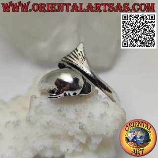 Silver ring, dolphin chasing its tail (Ouroboros) adjustable