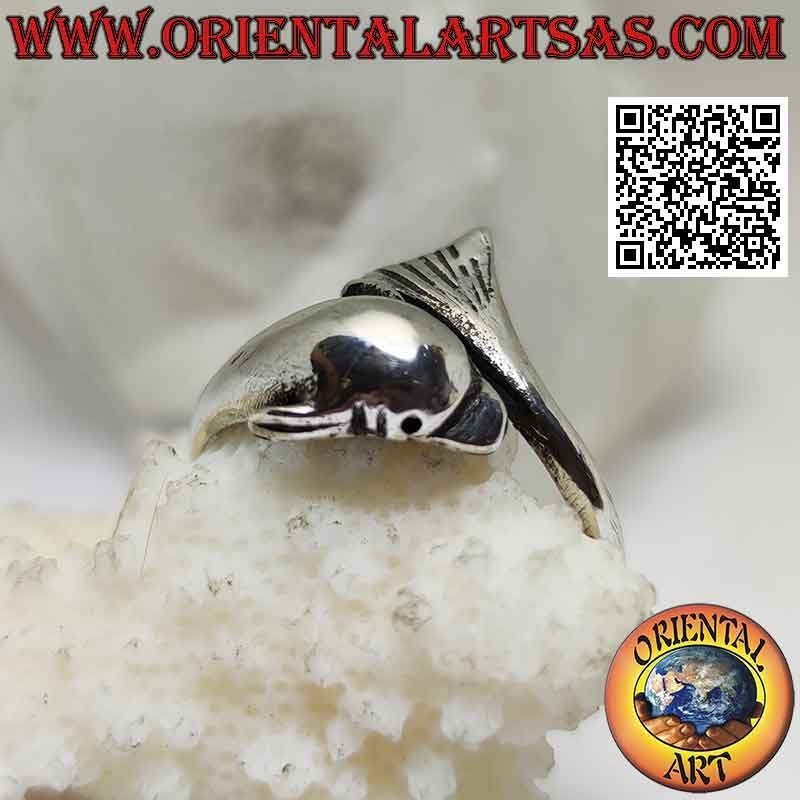 Anillo de plata, delfín persiguiendo su cola (Ouroboros) ajustable