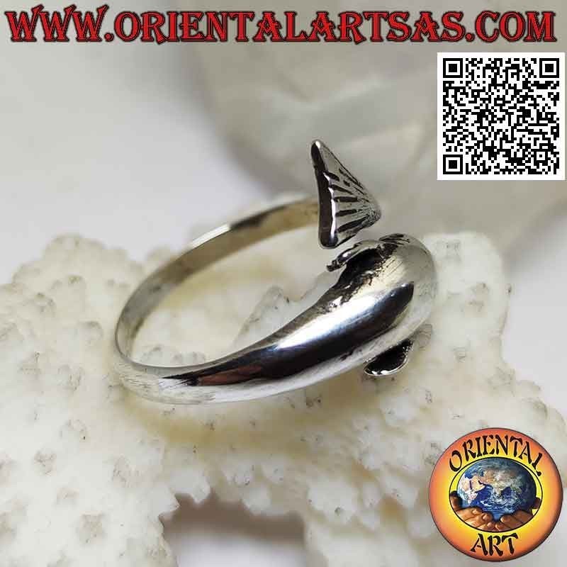 Silberring, Delphin jagt seinen Schwanz (Ouroboros) verstellbar