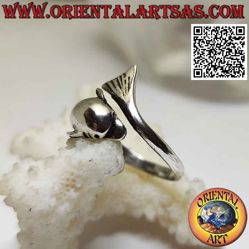 Bague en argent, dauphin chassant sa queue (Ouroboros) réglable