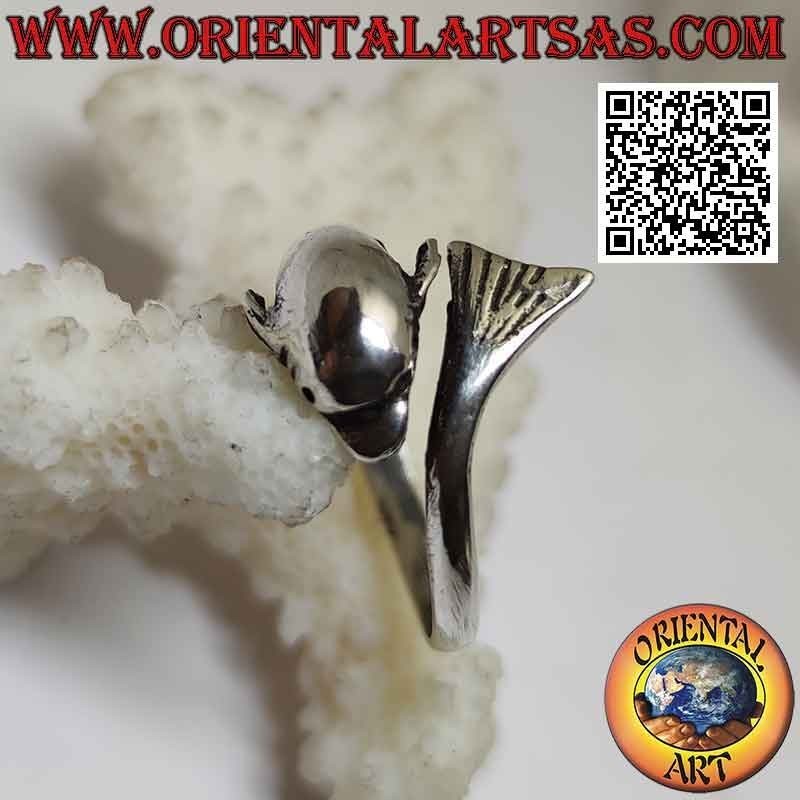 Bague en argent, dauphin chassant sa queue (Ouroboros) réglable