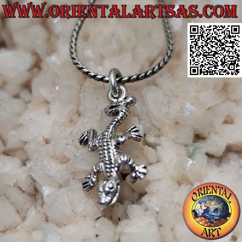 Silver pendant in the shape of a lizard hanging from the tail (small)
