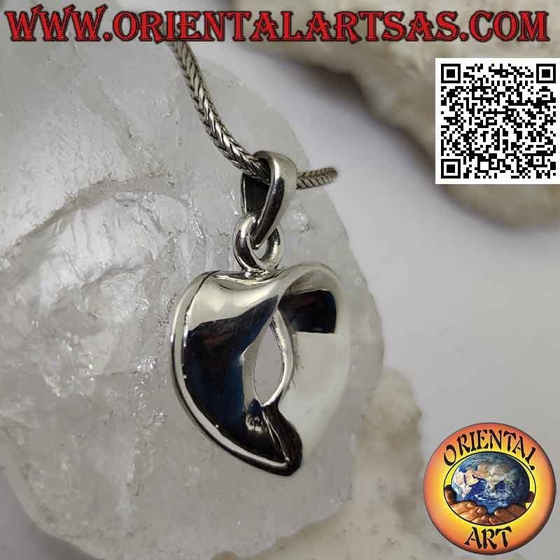 Silver pendant, wide smooth band folded to form a heart