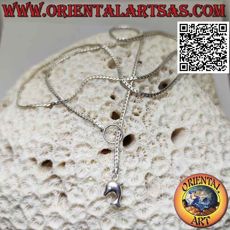 Collier "hauts et bas" en argent 925 ‰ avec maillon serpent plat 62 cm x 2 mm