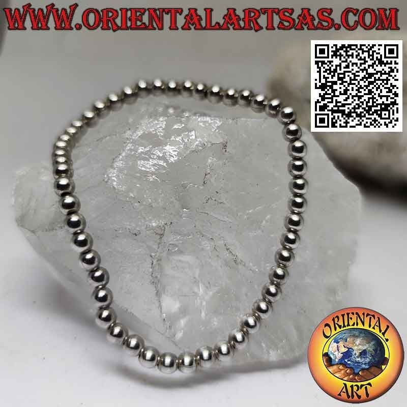 Bracelet en argent avec boules Ø 3,5 mm enfilées sur élastique