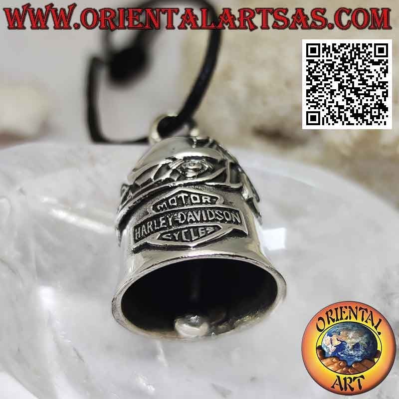 Colgante campana de plata con motocicleta y emblema Harley Davidson