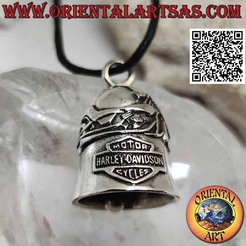 Pendentif cloche en argent avec emblème moto et Harley Davidson