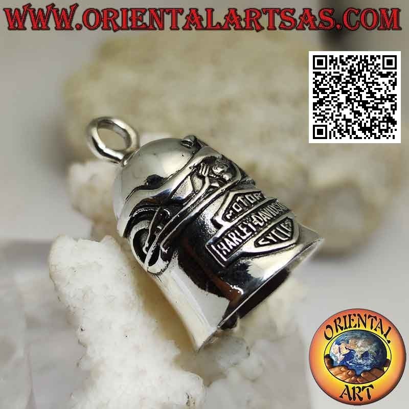 Pendentif cloche en argent avec emblème moto et Harley Davidson