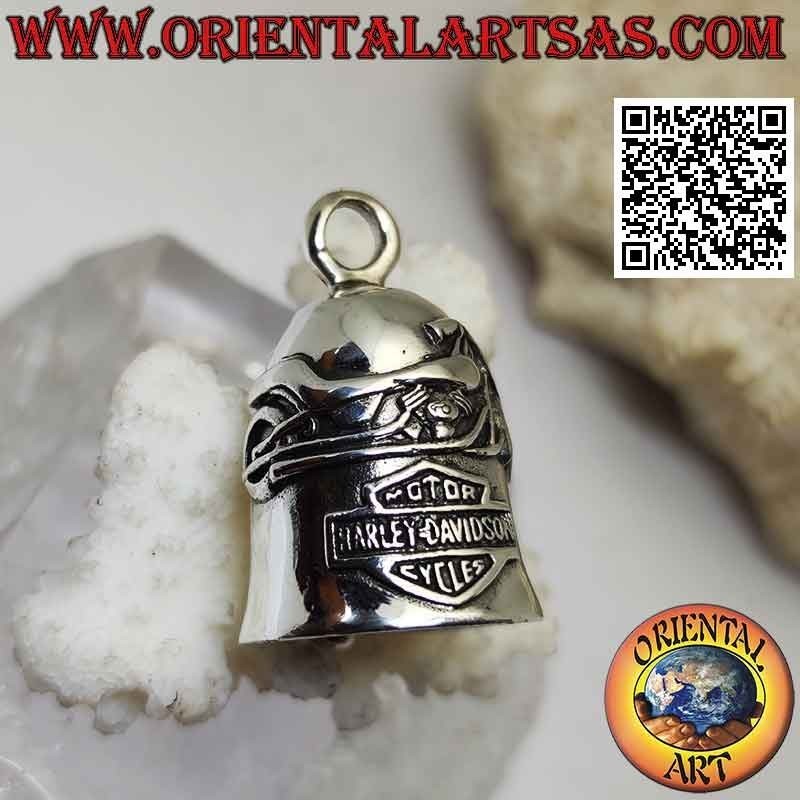 Ciondolo campanello in argento con moto e stemma Harley Davidson