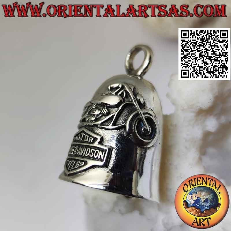 Pendentif cloche en argent avec emblème moto et Harley Davidson