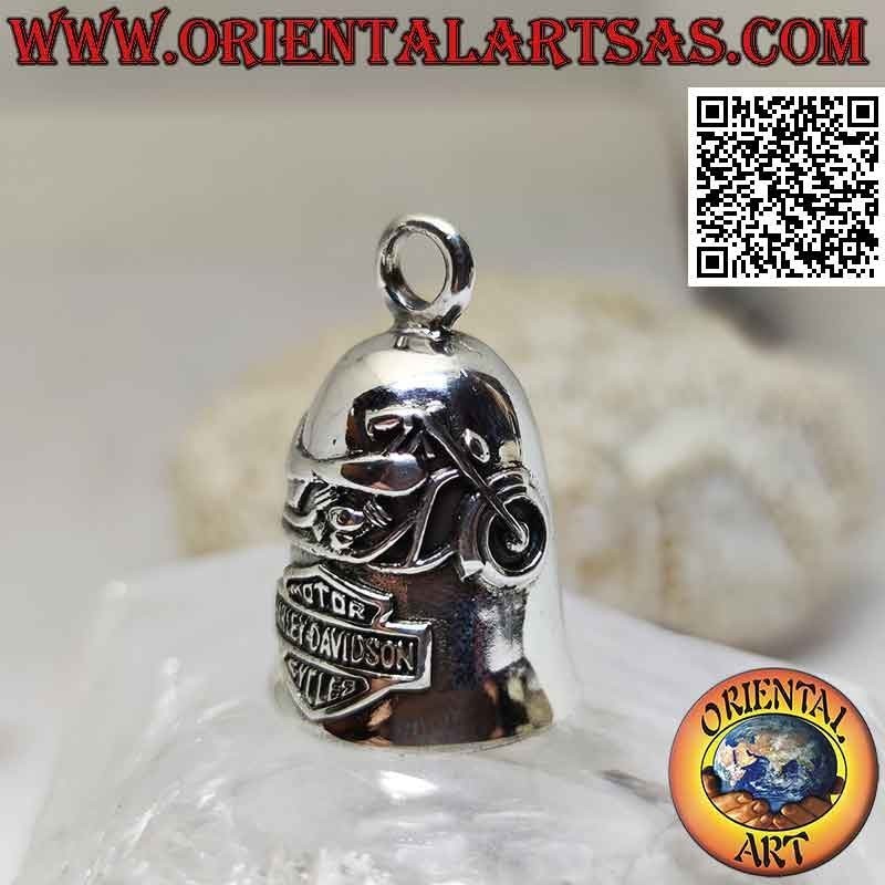Colgante campana de plata con motocicleta y emblema Harley Davidson