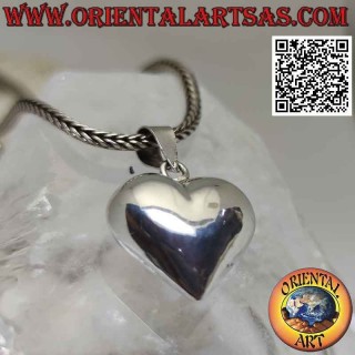 Ciondolo in argento, cuore bombato e tridimensionale liscio(medio)