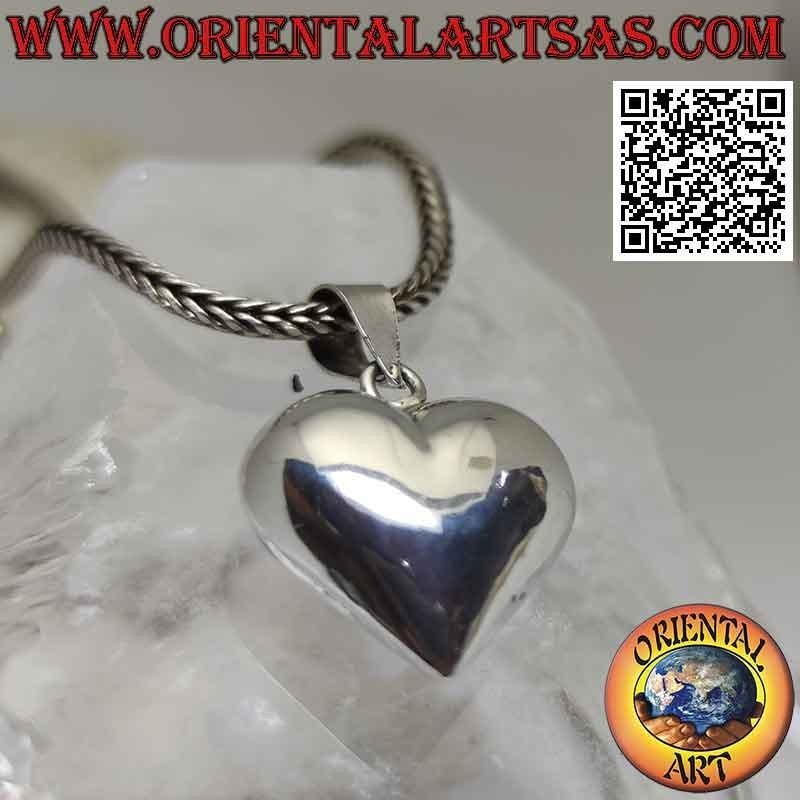 Ciondolo in argento, cuore bombato e tridimensionale liscio(medio)