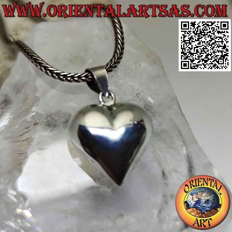 Colgante de plata, corazón liso redondeado y tridimensional (mediano)