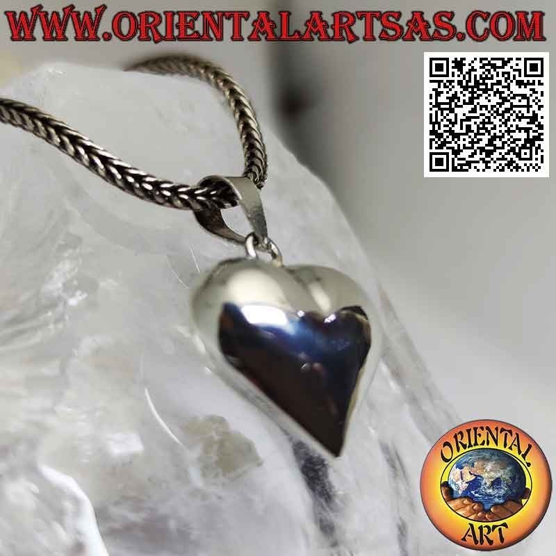 Silver pendant, rounded and three-dimensional smooth heart (medium)