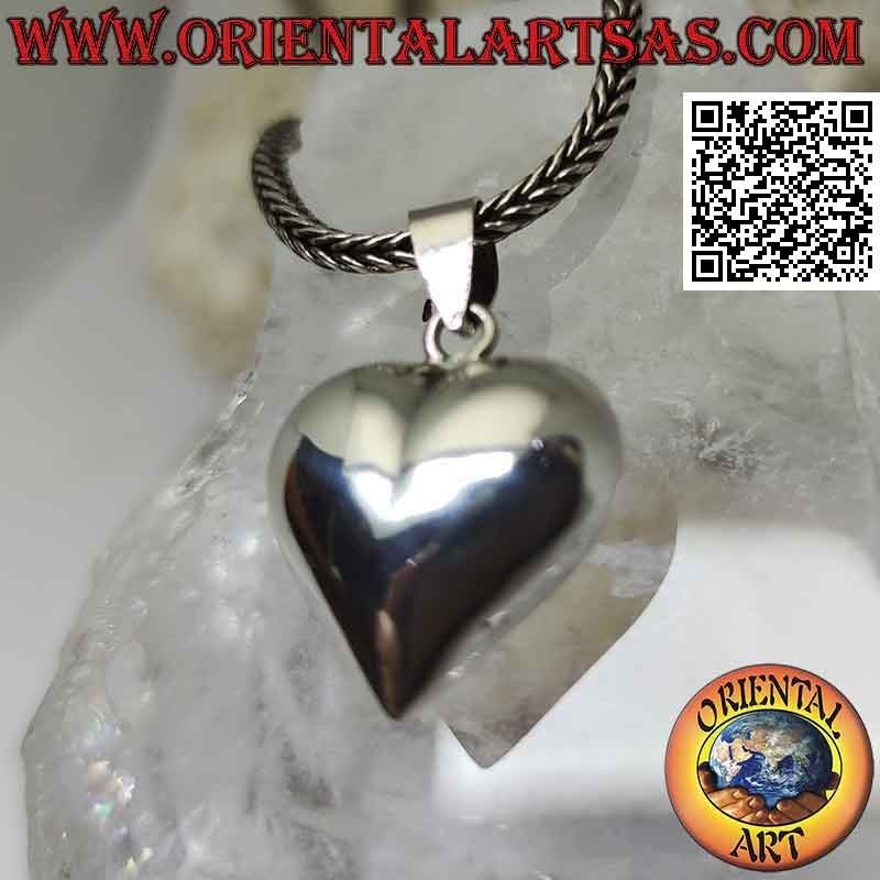 Silver pendant, rounded and three-dimensional smooth heart (medium)