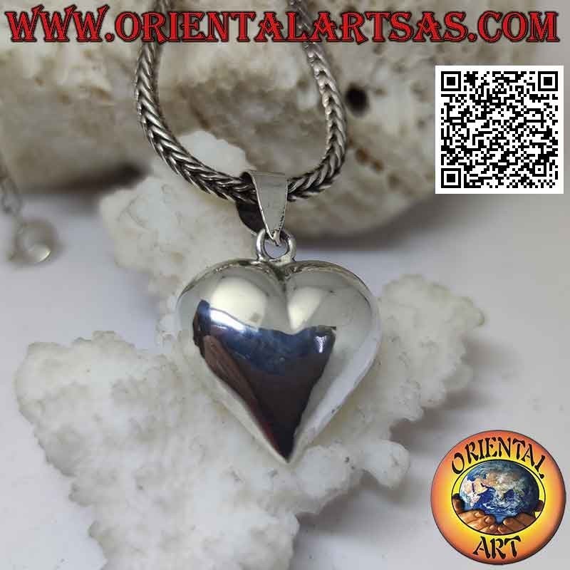 Colgante de plata, corazón liso redondeado y tridimensional (mediano)