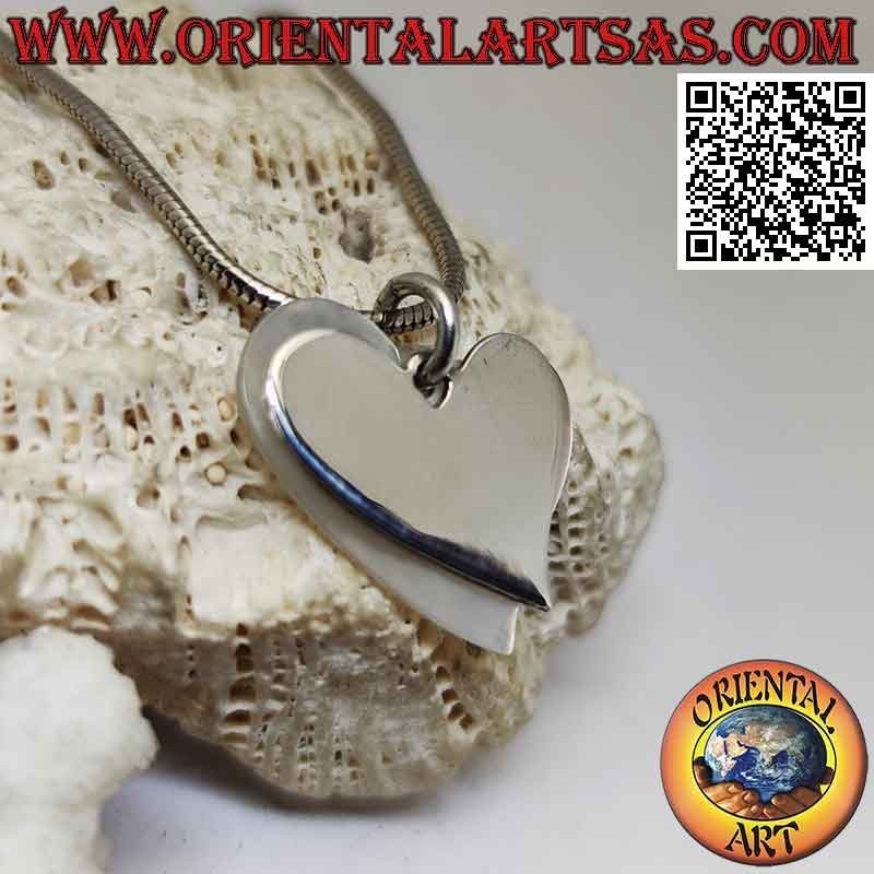 Pendentif en argent, coeur plat lisse superposé à un coeur en nacre