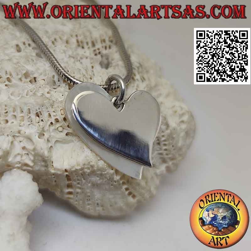 Ciondolo in argento, cuore liscio piatto sovrapposto ad uno di madreperla
