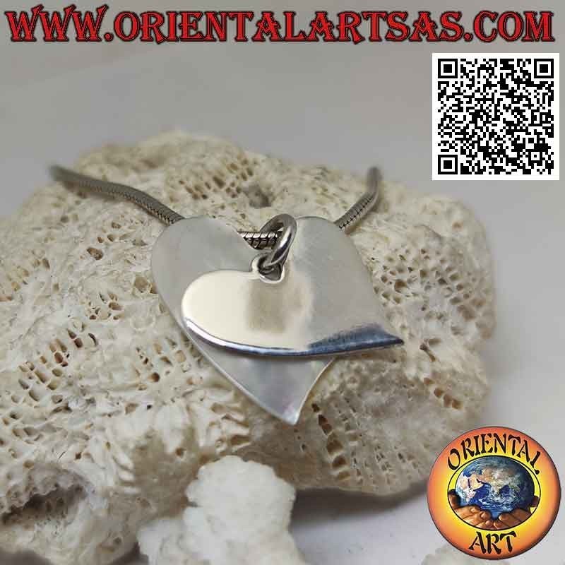 Silver pendant, smooth flat heart superimposed on a mother-of-pearl one