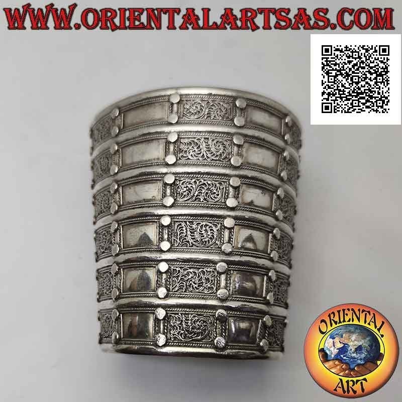 Bracelet jonc large en argent 925 ‰ "style esclave" avec décorations en relief (8,7 cm)