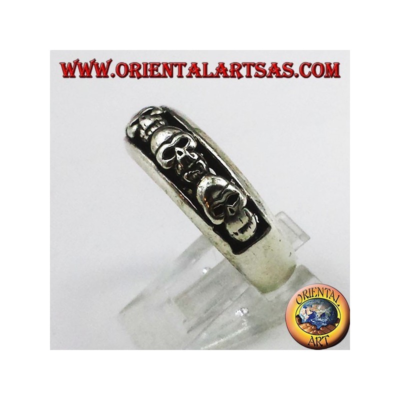 Anello Fascia Teschi Argento 925 Altorilievo | Oriental Art