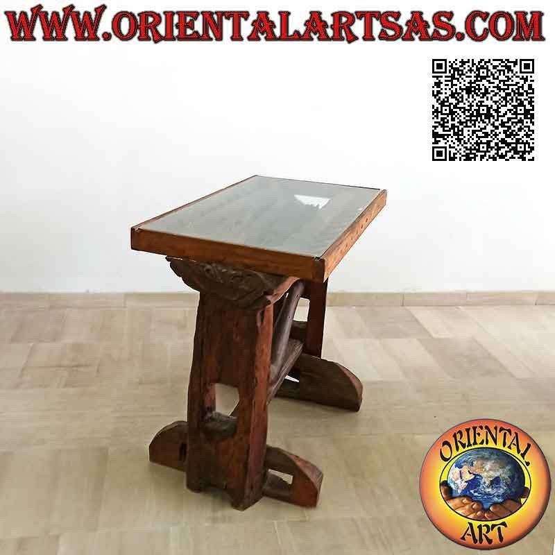 Table with glass top in the trunk in antique teak wood recycled from agricultural vehicles (85h x 100x55)