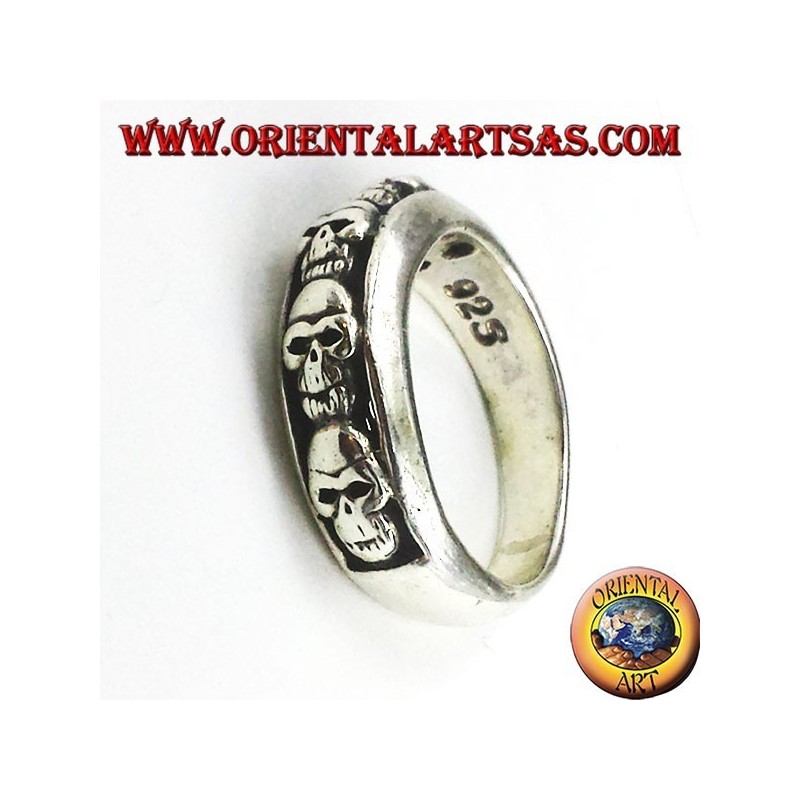 Anello Fascia Teschi Argento 925 Altorilievo | Oriental Art