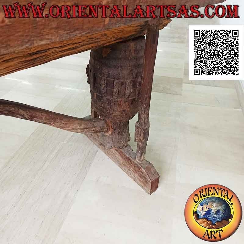 Table with glass top in the trunk in antique teak wood recycled from agricultural vehicles (90h x 180x65)