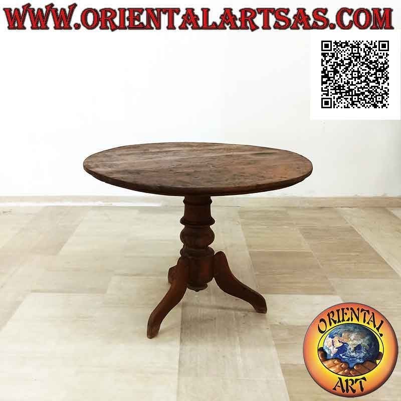 Table ronde à trois pieds de style impérial en bois de teck antique (100 cm Ø)