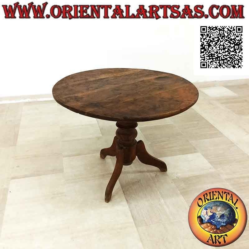 Table ronde à trois pieds de style impérial en bois de teck antique (100 cm Ø)