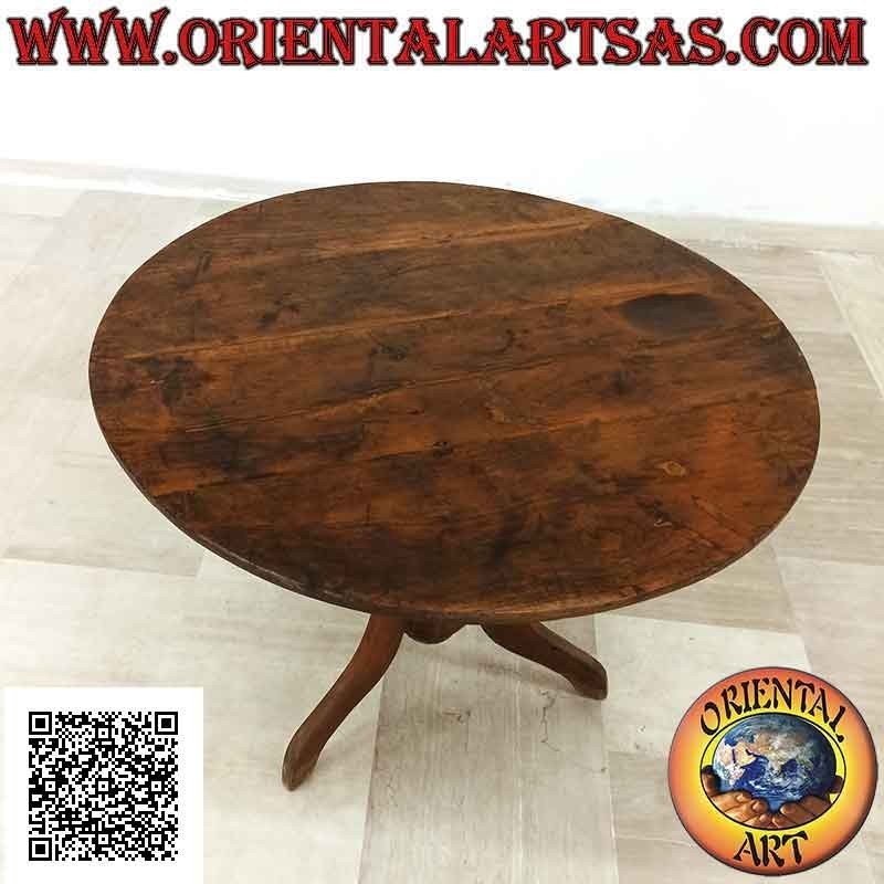 Mesa redonda de estilo imperial con tres patas en madera de teca antigua (100 cm Ø)